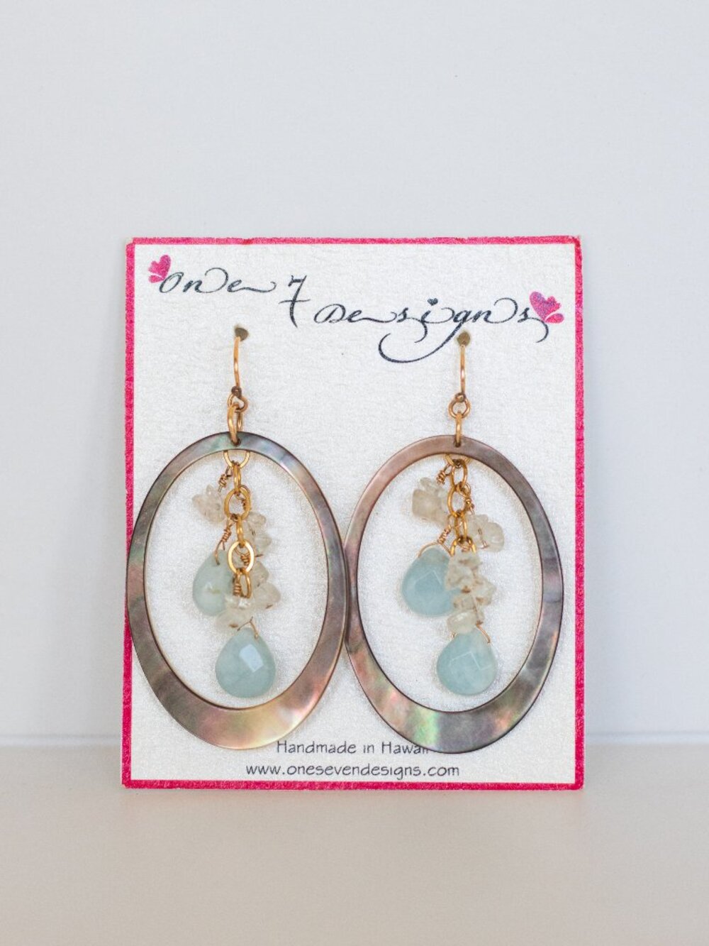 One Seven Designs 14K Gold Filled Mother of Pearl Aquamarine Earrings